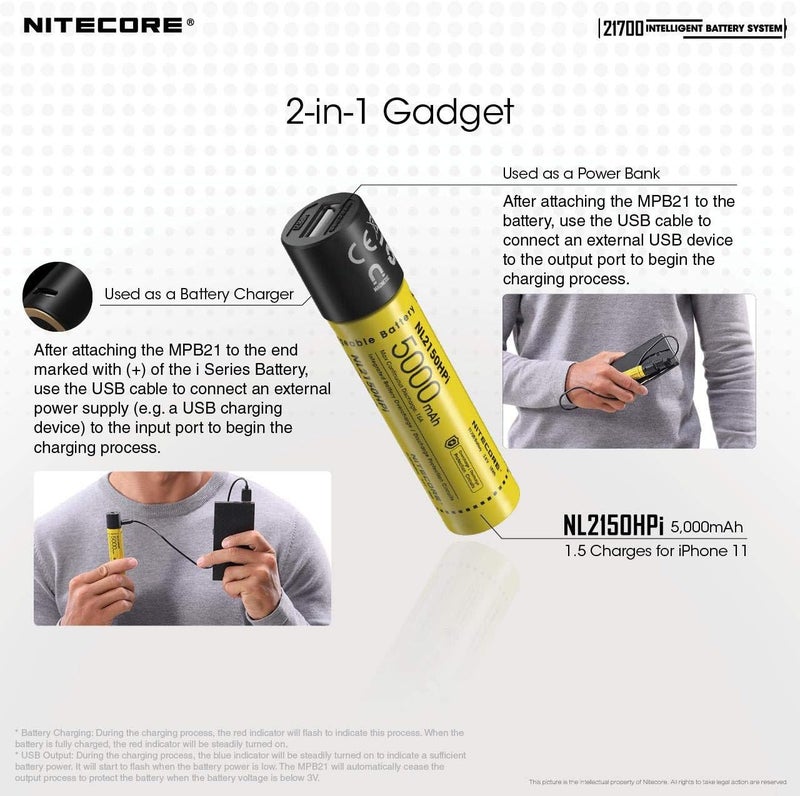 NITECORE مجموعة: نظام البطارية الذكي MPB21 KIT: 3 في 1 ضوء، شاحن و PowerCharger مع بطاريتين إضافيتين NL2150HPi - Image 4